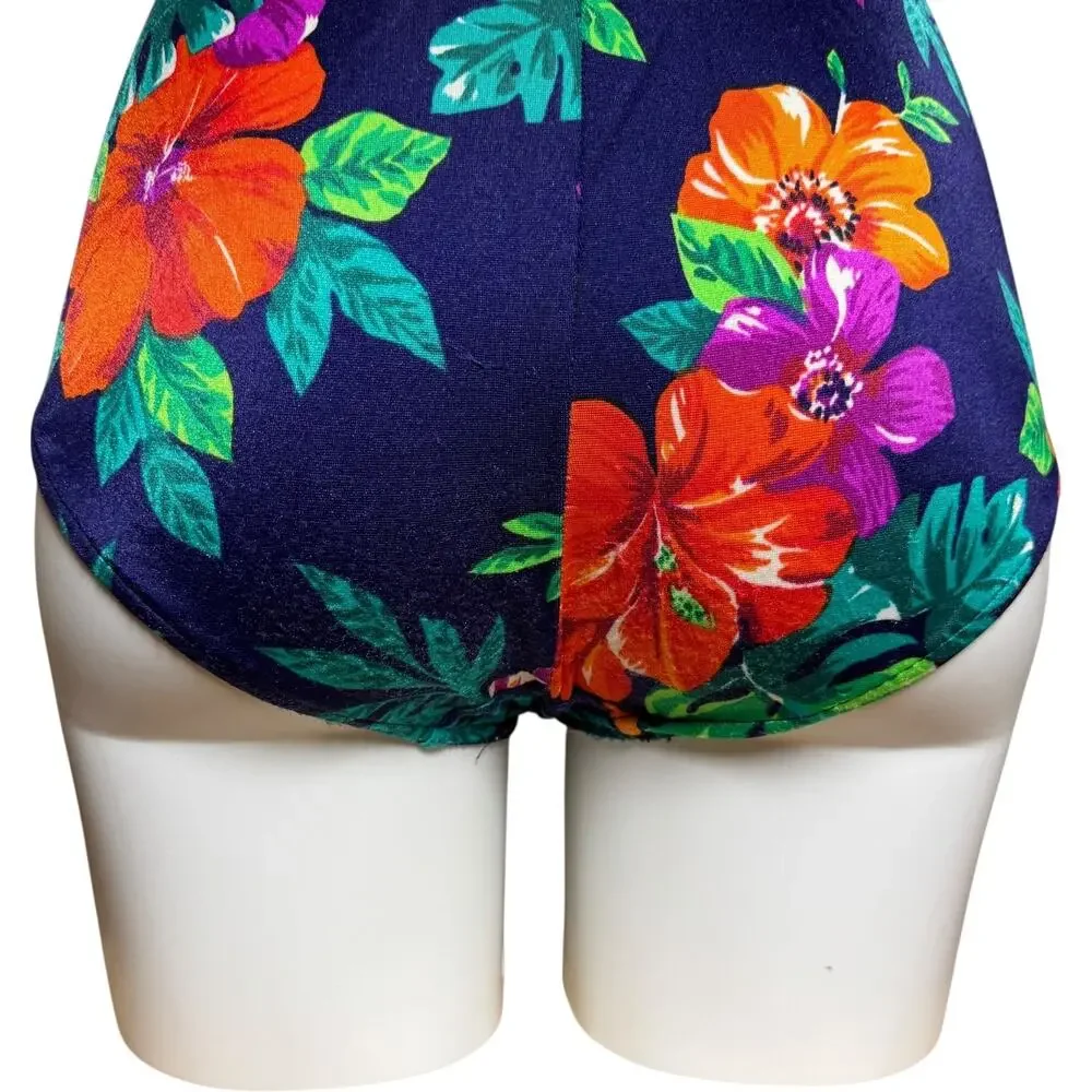 Maxine of Hollywood Made in USA Tropical Floral Swimsuit Skirt Vintage 80s 12